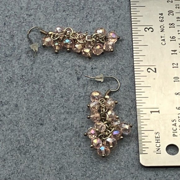 Dangle Pierced Earrings Pink Iridescent Faceted Beads Silver Soft Girl Barbie - Picture 5 of 5